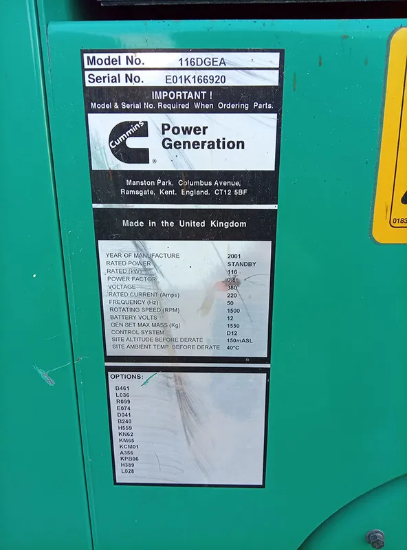 Used Cummins 150 kVA Diesel Generator - photograph 03